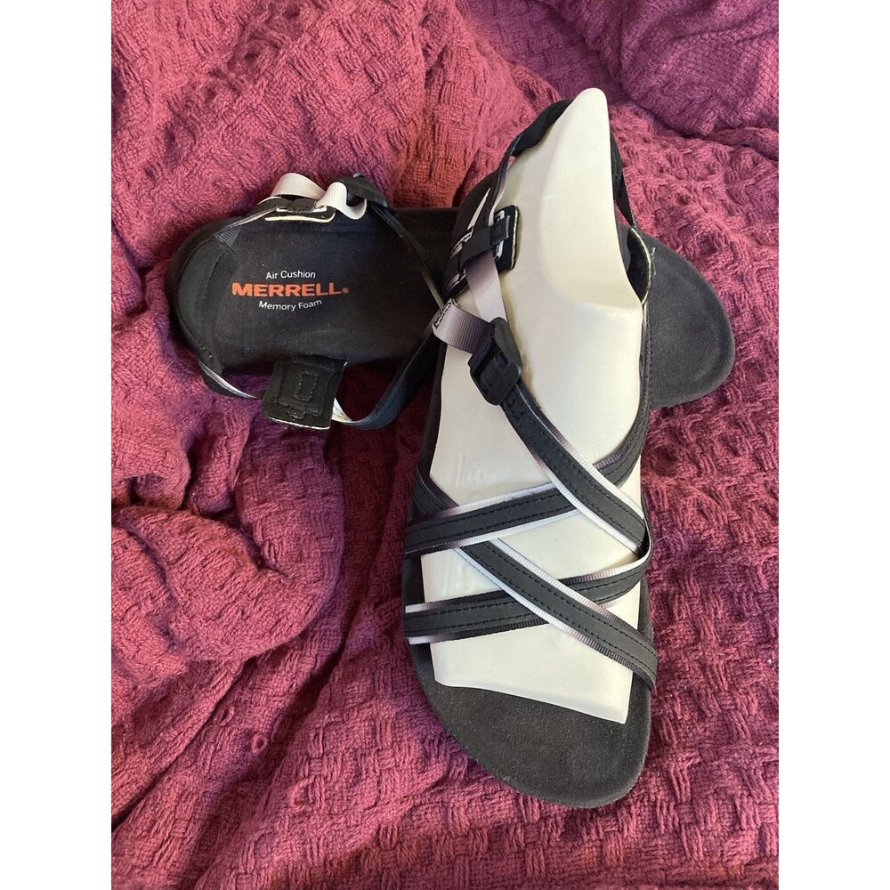 Merrell Size 8 Black & White Terran Ivy Lattice w/ Backstrap Web Sandals Shoes